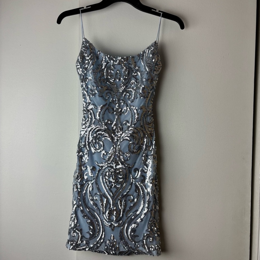 Windsor Light Blue and Silver Sequin Mini Dress